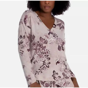 LINEA DONATELLA WOMENS MEDIUM FLORAL PRINTED KNIT PAJAMA TOP ONLY PURPLE